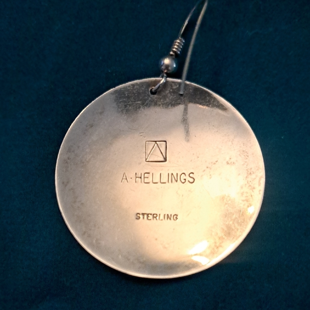 Vintage A. Hellings Sterling Silver Etched Disc Earrings - Picture 2 of 3